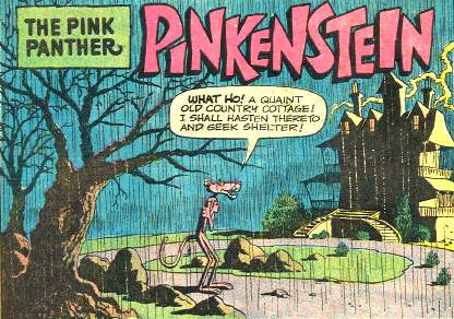 So, somehow, the Pink Panther's life of vagrancy has him stranded on a rainy 